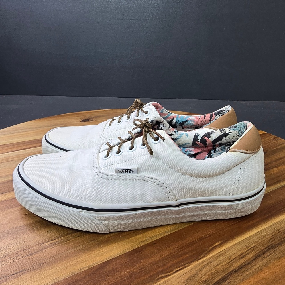 Vans Era 59 Shoes Mens 7 Womens 8.5 White Canvas Tropical Palm Print Skateboard